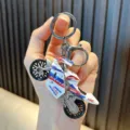 Cool motorcycle keychain for men, metal bike model bag pendant and couple keyring gift. - White