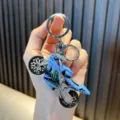 Blue Motorcycle Keychain Metal Toy Schoolbag Pendant Key Ring for Men Boys Gift - Blue