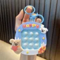 Simpatico portachiavi antistress blu animal bubble pop-it con motivo cane Happy! - Stile Cane (Happy) / Blu Pavone