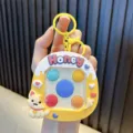 Cute cartoon animal game console keychain with colorful pop bubble buttons and metal ring. - Yellow