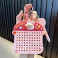 Cute pink rabbit magnetic steel ball drawing board keychain toy stress relief pendant - Pink