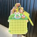 Cute rabbit themed yellow magnetic steel ball drawing board keychain toy for stress relief - Yellow