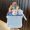 Cute blue bunny magnetic steel ball drawing board keychain stress relief toy with pen - Blue