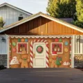 Large Christmas gingerbread house garage door banner decoration with festive characters - Gingerbread House Theme (CK-006) / 400x180cm