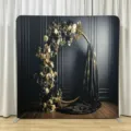 Soporte de fondo de tela cuadrado con diseño de arco floral para decoración de bodas y eventos - KMX-001 / 230x230cm (Una Sola Cara)