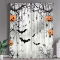 Halloween ramgordijnen met enge boom pompoen en vleermuis print voor feestelijke decor - 55x150cm (Paar) / CL-001 (Zwart-Wit Dode Boom Pompoen Stijl)