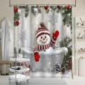Festlicher Weihnachts-Duschvorhang mit Schneemann und Tannenbaum für das Badezimmer - Einzelner Duschvorhang 90x180cm / Schneemann in der Badewanne (YL-008)