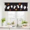 Rideau de cuisine Halloween avec fantômes et citrouilles pour déco de fenêtre - CM-006 Noir Fantôme Homme Citrouille