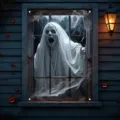 Banner per finestre di Halloween con fantasma bianco spaventoso per casa stregata esterna - 120x80cm / Stile Fantasma con Lenzuolo Bianco