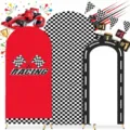 Racing arched backdrop cover set for kids birthday party, checkered arch wall cover decor. - Red Racing Pattern Style (SGX-004) / Polyester Fabric