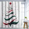 Festlicher Weihnachts-Duschvorhang mit stilisiertem Baummuster und rotem Stern im Bad - 90x180cm / Abstrakter dynamischer Weihnachtsbaum (YL-009)