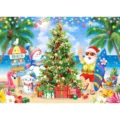 Zomerse Strand Kerst Achtergrond Banner met Kerstman en Tropische Feestversiering - Kerststrand (SBJ-003) / 95x75cm