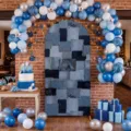 Blue denim patchwork arch background cover for baby shower and birthday parties - Blue Denim Patchwork Print (Polyester) / 50x120CM