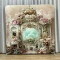 Soporte de fondo de tela cuadrada con impresión de castillo de jardín de ensueño para boda evento. - Estilo de Una Cara (KMX-003) / 230x230cm / Jardín de Fantasía