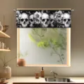 Lambrequin de cuisine Halloween avec têtes de mort et fleurs pour décor gothique - CM-010 Noir Gothique Crâne Floral