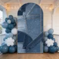 Blue denim patchwork print arch backdrop cover for baby shower or birthday party - Blue Denim Patchwork Print (Normal Polyester) / 50x120CM