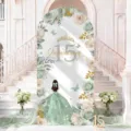 Λουλουδάτο φόντο καμάρας για Quinceañera 15α γενέθλια με σχέδιο φόρεμα πριγκίγκισσας - Μοτίβο σε Πράσινο Στυλ Πριγκίπισσας (SGX-004) / 50X120CM / Πράσινο της μέντας