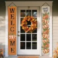 Autumn Welcome and Hello Fall porch banners featuring pumpkin designs for front door decor - Wood Grain Pumpkin Style (SDL-009) / 30x150cm Pack