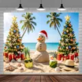 Tropisch strand Kerstmis in juli achtergrond banner voor zomerfeest versiering - Zomerstrand kerststijl (SBJ-006) / 95x75cm