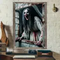 Striscione spaventoso di Halloween con fantasma realistico per decorazione murale interna - 120x80cm / Stile Donna Orrore Grottesco