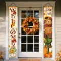 Decorative Fall porch banners for Thanksgiving with pumpkin and maple leaf designs - Scarecrow Style (SDL-010) / 30x150cm Pack