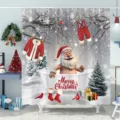Festlicher Weihnachtsduschvorhang mit Weihnachtsmann in Badewanne und Winterschnee-Motiv - 90x180cm / Weihnachtsmann Baden Stil (YL-001)