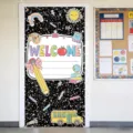 School season classroom door cover banner with composition book print and welcome signage - 90x180cm / American Composition Book Style (ML-012)