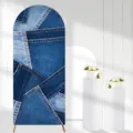 Blue denim patchwork print arch backdrop cover for birthday party and baby shower decoration - Blue Denim Patchwork Print (Standard Polyester)(SGX-003) / 50x120CM