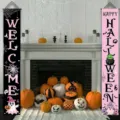 Halloween porch banner set with Welcome and Happy Halloween signs for festive decor - Cartoon Ghost Bat Style (SDL-013) / 30x150cm