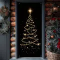 Festive sparkling Christmas tree door banner for holiday home entrance party decoration - 90x180cm / Linear Christmas Tree Pattern (ML-005)