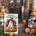 Bandera de jardín de Halloween con fantasma y calabazas para decoración festiva exterior - Estilo Calabaza Fantasma (Q-001) / 30x45cm