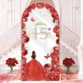 Rote Rosenbogenabdeckung für den Hintergrund der 15. Quinceañera Geburtstagsparty - 50X120CM / Normales Polyester