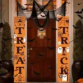 Orange Halloween porch banners with Trick or Treat text and festive spider web motifs - Pattern 2 (SDL-002) / 30x150cm