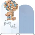 Bogen Hintergrund Abdeckung süßer Teddybär Ballon Druck Babyparty Party Deko Requisite - SGX-002 / Polyester Modell / 100x200cm + 120x220cm