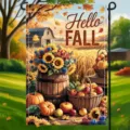 Drapeau de jardin double face sur le thème de l'automne avec tournesols et citrouilles - Style Tournesol Citrouille Hello Fall (Q-005) / 30x45cm
