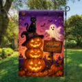 Bandera de jardín de Halloween de doble cara con diseño de calabaza apilada y fantasma - Estilo Calabaza Gato Negro Fantasma (Q-004) / 30x45cm