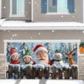 Banner natalizio per porta del garage con illustrazioni di Babbo Natale e pupazzo di neve - Babbo Natale e Amici Pupazzo di Neve (CK-004) / 400x180cm