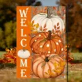 Drapeau de jardin d'automne avec citrouilles et texte Welcome, bannière décorative. - Style Citrouilles Empilées Welcome Vertical (Q-006) / 30x45cm