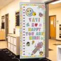 Colorful back to school welcome door cover with notebook print for classroom decoration - 90x180cm / Striped Background Slogan Style (ML-003)
