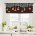 Rideau court de cuisine d'Halloween avec citrouilles et toiles d'araignée décoratives - CM-007 Noir Toile d'araignée Citrouille Souriante