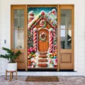 Vibrant Christmas gingerbread house door banner for winter holiday entrance decor - 90x180cm / Gingerbread House Pattern (ML-003)