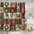 Festlicher Weihnachts-Duschvorhang mit Schneemann- und Tannenbaum-Patchwork-Mustern - Einzelner Duschvorhang 90x180cm / Mehrgitter Schneemann (YL-007)