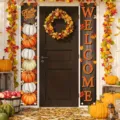 Fall Thanksgiving porch banners featuring orange pumpkins and Hello Fall Welcome decor - Hello Fall Welcome Style (SDL-006) / 30x150cm Pack