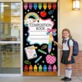 Composition book door cover banner for back to school season classroom decoration - 90x180cm / Black Marble Composition Book Style (ML-005)