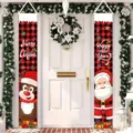 Weihnachts-Banner für die Haustür mit Weihnachtsmann und Rentier in Rot-Schwarz - Stil SDL-009