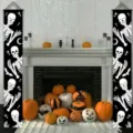 Halloween porch banner decorations with white skeleton and bat patterns for home party - Bone Skeleton Moon Style (SDL-008) / 30x150cm