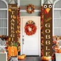 Thanksgiving porch banners with pumpkin and turkey gobble gobble design for front door decor - Thanksgiving Turkey Style (SDL-007) / 30x150cm Pack