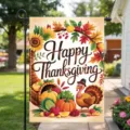 Drapeau de jardin Happy Thanksgiving double face avec motifs d'automne et de dinde - Style Action de Grâce Tournesol Dindon (DAHYQ006) / 30x45cm