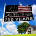 250th Anniversary American flag with We The People text for Independence Day decor - Black Background Star Circle Style (Q-004) / Single-Sided Printing