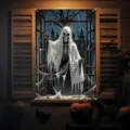 Striscione per finestra di Halloween con design di fantasma scheletro spaventoso - 120x80cm / Stile Fantasma Bianco con Castello